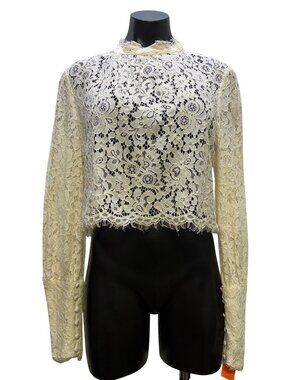Bardot Lace Cropped Blouse Ivory Long Sleeve XL